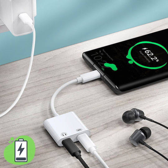 Adaptor USB-C Masculin la USB-C Feminin Dublu Audio Încărcare Compact Alb
