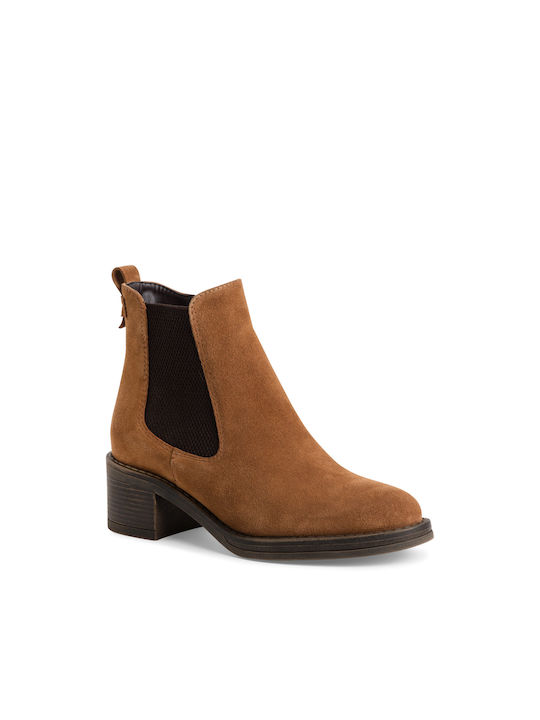 Tamaris Leather Women's Chelsea Boots with Medium Heel Tabac Brown