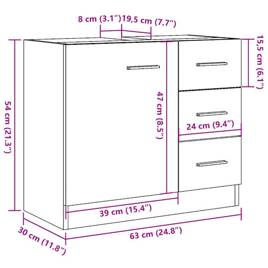 vidaXL Schrank Waschtisch ohne Waschbecken L63xB30xH54cm Coffee