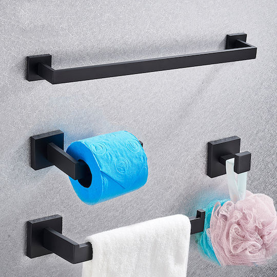 Badezimmer-Accessoire-Set Metall Schwarz 4Stück Badezimmer-Accessoire-Set Metall Schwarz 4Stück