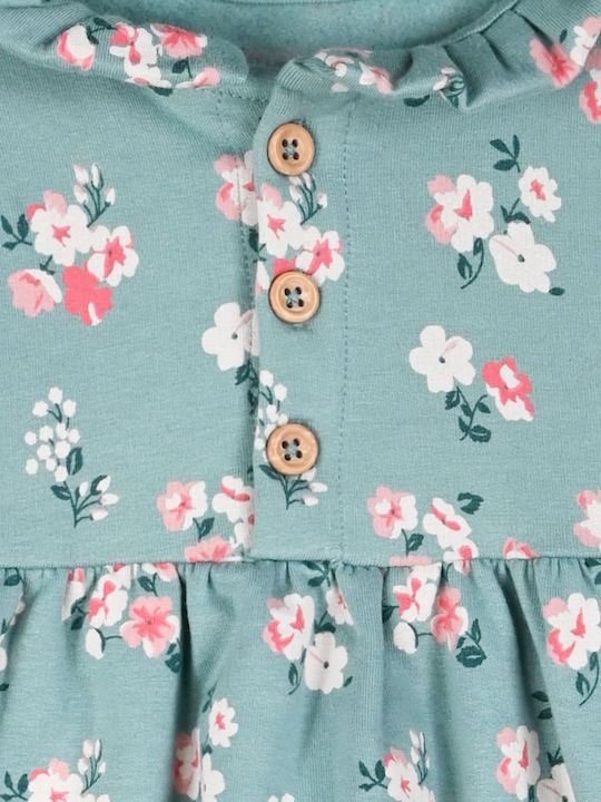 Kinderkleid Langärmelig Blumen Set aus 2 mit Mantel und Zubehör Mint