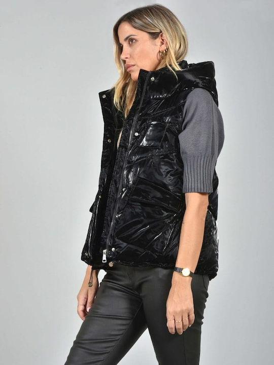 Belle Femme Women's Short Lifestyle Jacket for Winter with Hood BLACK