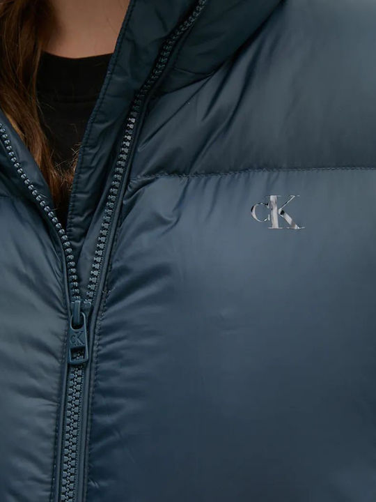 Women's Short Puffer Jacket for Winter Blue