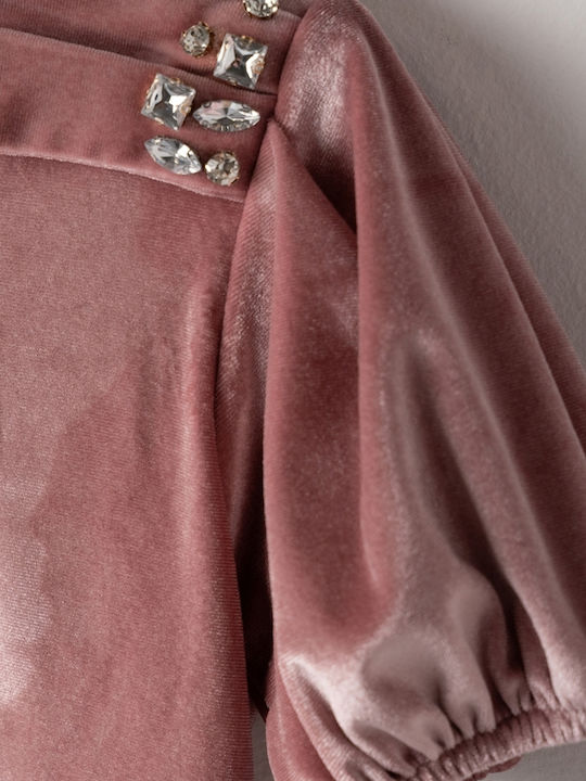 Kinderkleid Kurzärmelig Samt Pink