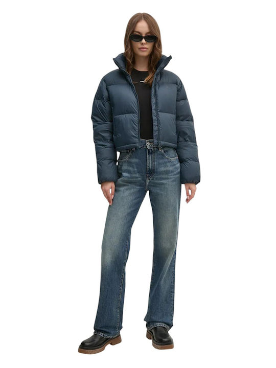 Women's Short Puffer Jacket for Winter Blue