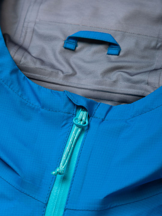 Women's Running Short Sports Hardshell Jacket Waterproof and Windproof for Winter with Hood Elec Blue/aquamint Blue