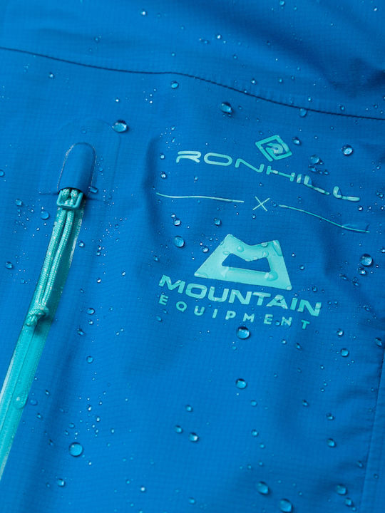 Women's Running Short Sports Hardshell Jacket Waterproof and Windproof for Winter with Hood Elec Blue/aquamint Blue