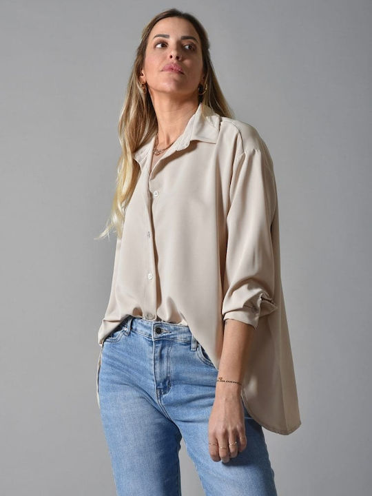 Belle Femme Langärmelig Damen Hemd Beige