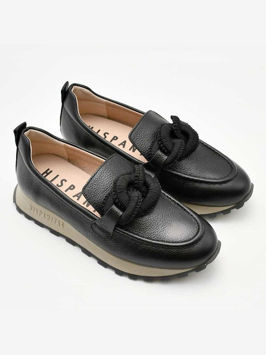 Leather Women's Loafers in Black Color