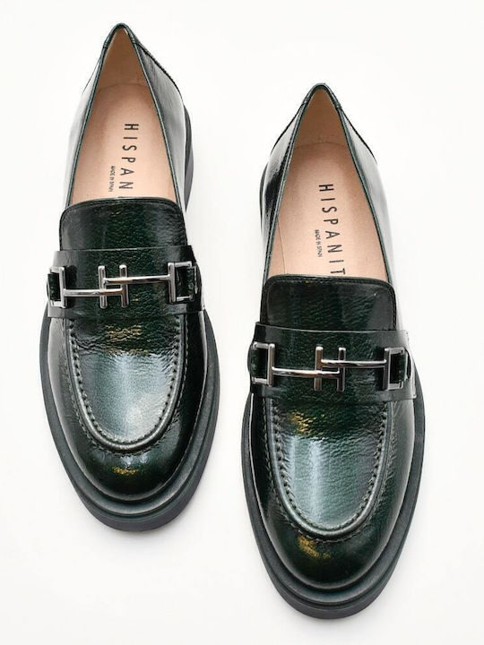 Leather Women's Loafers in Green Color