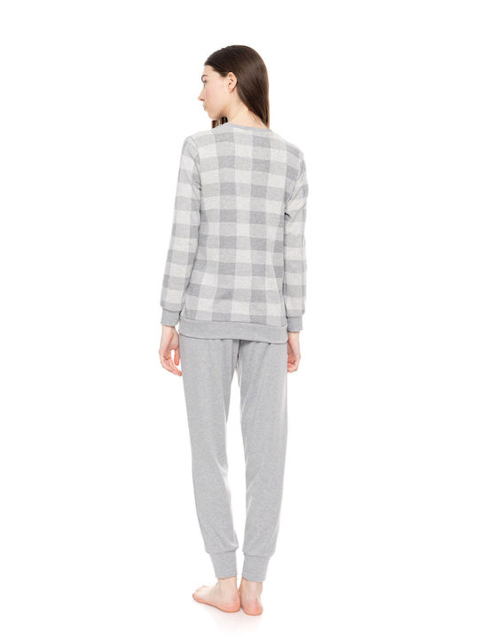 Pink Label Winter Damen Pyjama-Set Baumwolle Grey