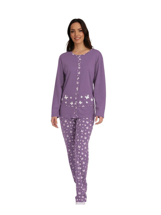 Lydia Creations Winter Women's Pyjama Set Cotton Lila