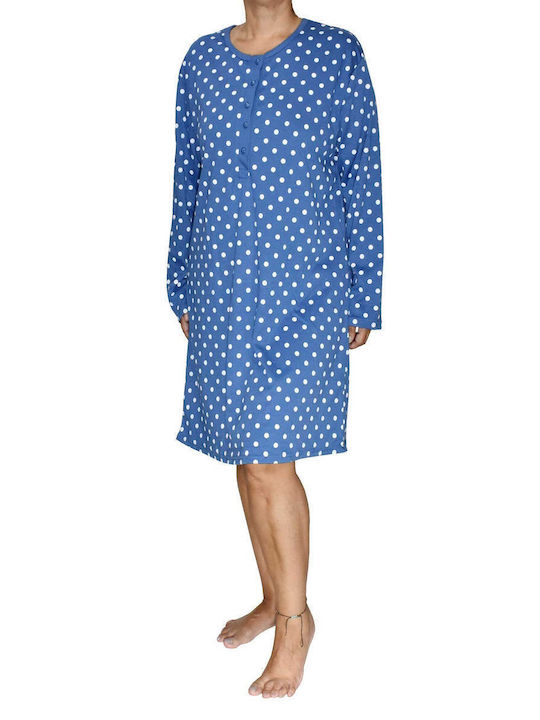 Lydia Creations Winter Cotton Women's Nightdress Blue