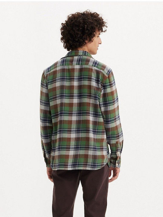 Jackson Worker Long Sleeve Flannel Overshirt In Wide Line Checked Multicolour