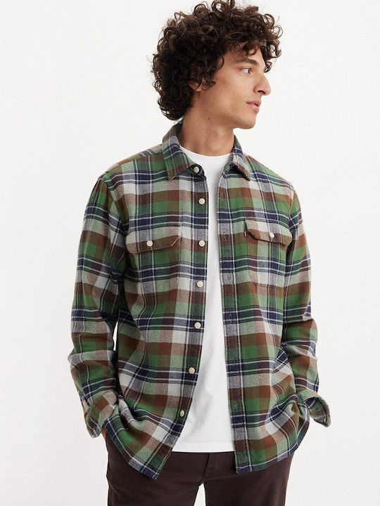 Jackson Worker Long Sleeve Flannel Overshirt In Wide Line Checked Multicolour