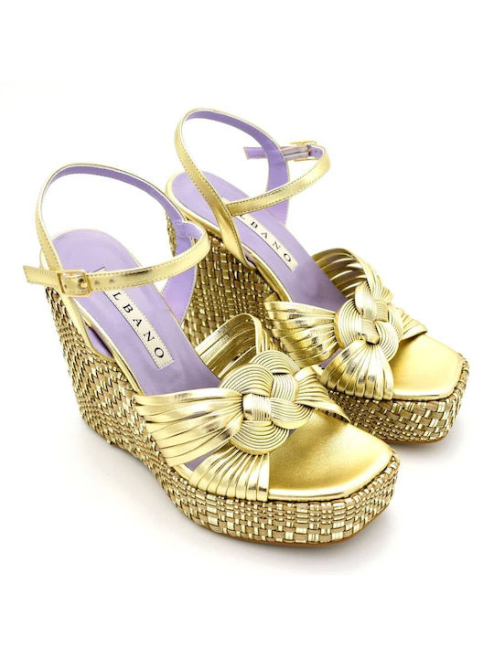 Albano Leder Damen Sandalen in Gold Farbe