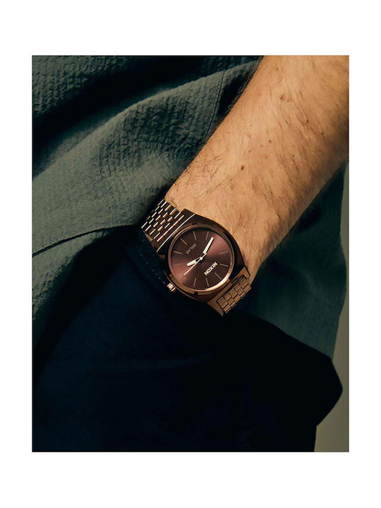 Nixon Watch Solar with Brown Metal Bracelet