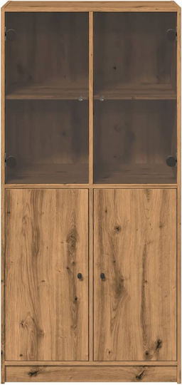 Floor-Standing Living Room Display Cabinet Made of Brown Particle Board 68x37x142 cm