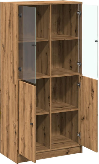 Floor-Standing Living Room Display Cabinet Made of Brown Particle Board 68x37x142 cm