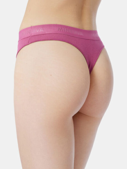 Minerva Cozy Rib Modal High-waisted Women's String Pink