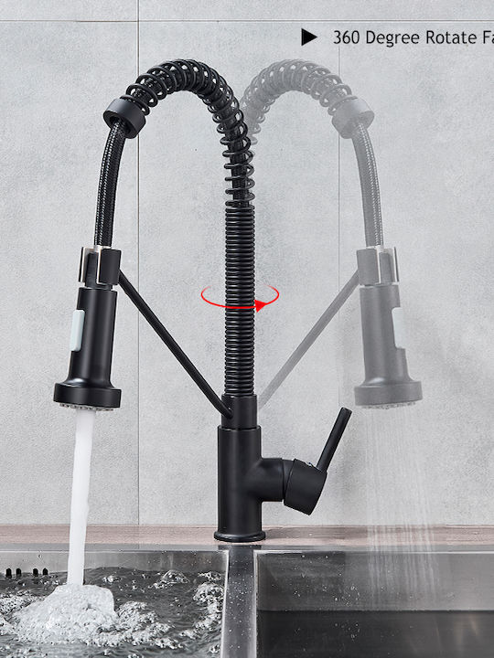 Kitchen Faucet Counter with External Spray Hose Black