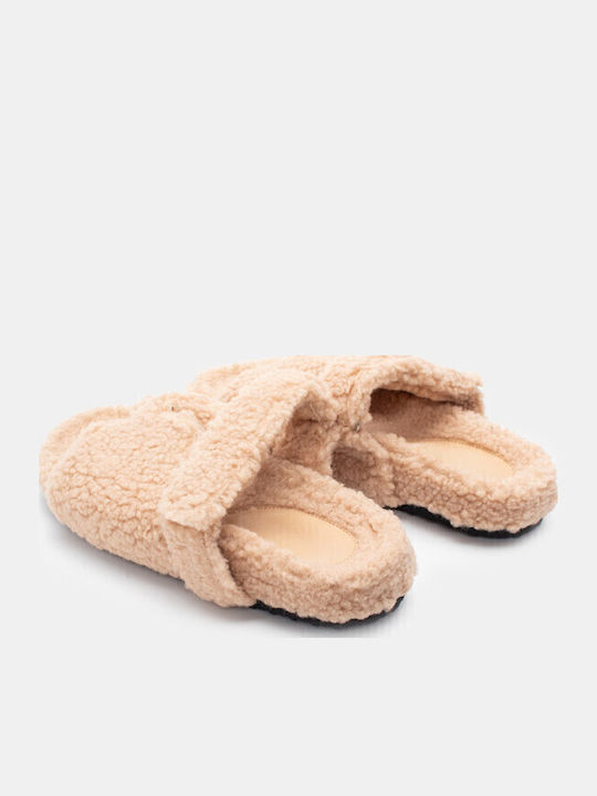 Winter Women's Slippers with Fur Beige