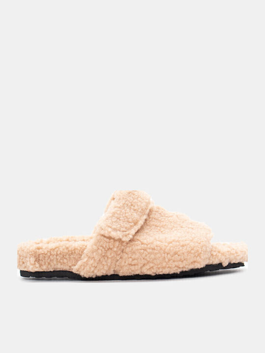 Winter Women's Slippers with Fur Beige