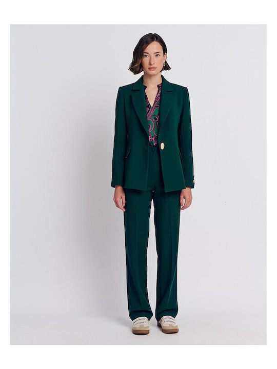 Forel Blazer pentru femei Crep Cu talie Sacou Green Forel Blazer pentru femei Crep Cu talie Sacou Green