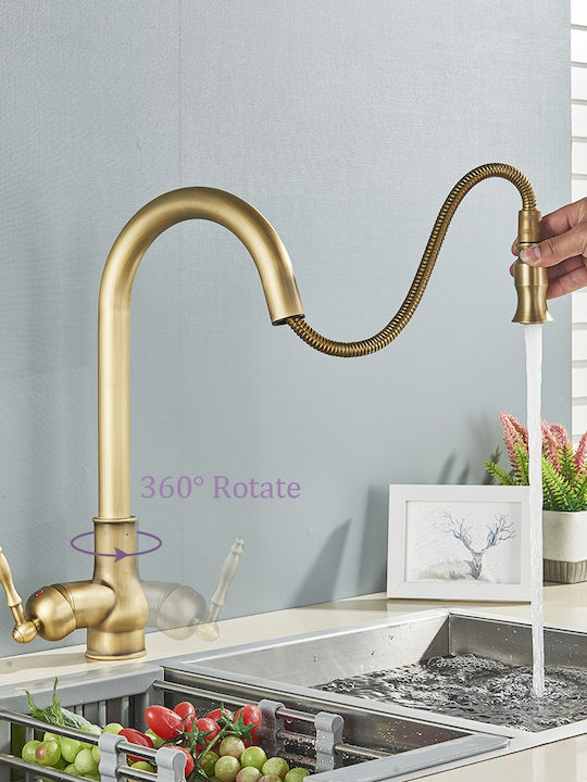 Baterie Chiuvetă Bucătărie Bancă Cu Duș Extractibil Bronz