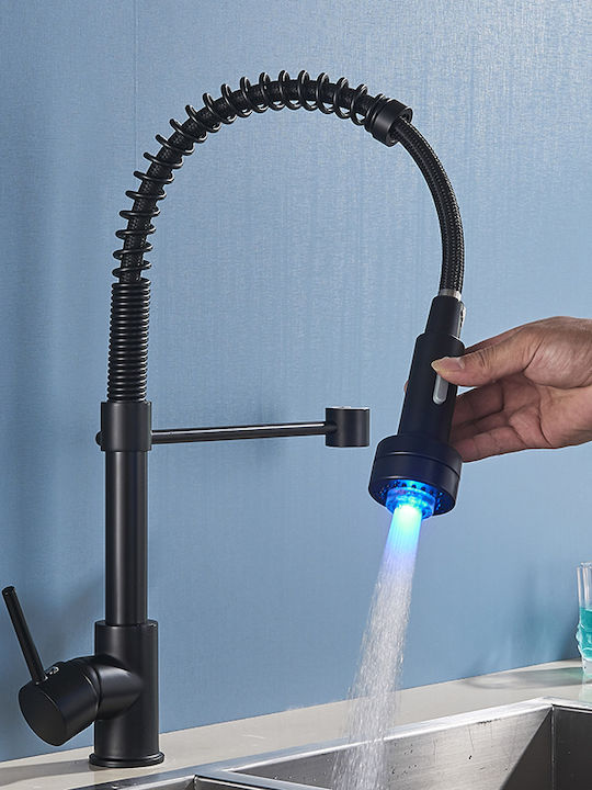 Kitchen Faucet Counter with External Spray Hose Black