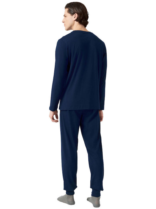 Minerva Men's Winter Cotton Pajamas Set Blue Marine