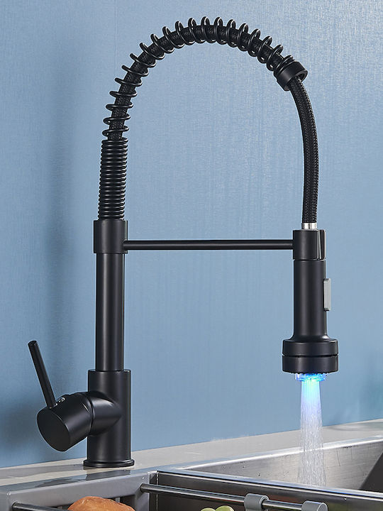 Kitchen Faucet Counter with External Spray Hose Black
