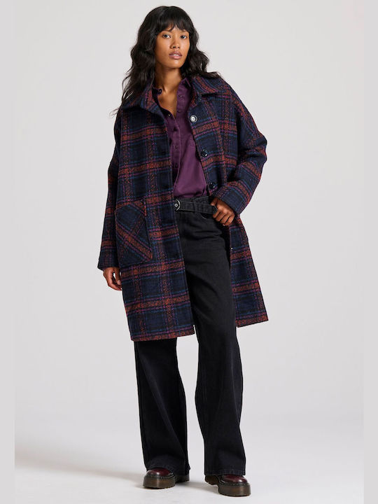 Funky Buddha Women's Wool Checked Coat Plaid