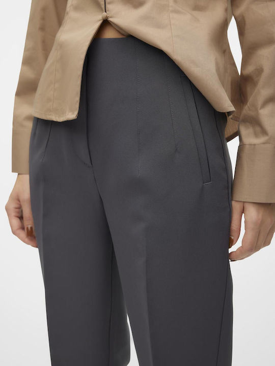 Damen Hoch tailliert Stoff Hose in Entspannter Passform Gray
