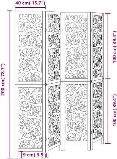 vidaXL Decorativ Paravan Lemn cu 4 Panouri 140x200cm