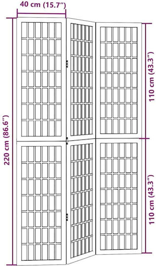 vidaXL Decorative Room Divider Wooden with 3 Panels 105x220cm