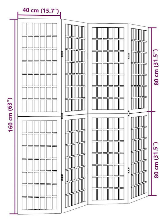 vidaXL Decorativ Paravan Lemn cu 4 Panouri 140x160cm