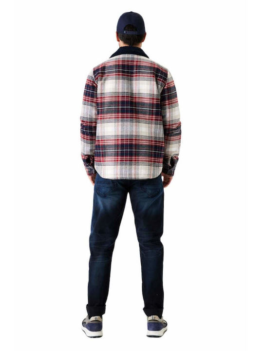 Garcia Men's Shirt Overshirt Long Sleeve Cotton Checked Red