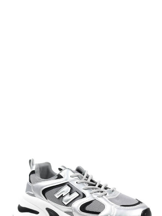 Silver Modern Sneakers Combination of Materials