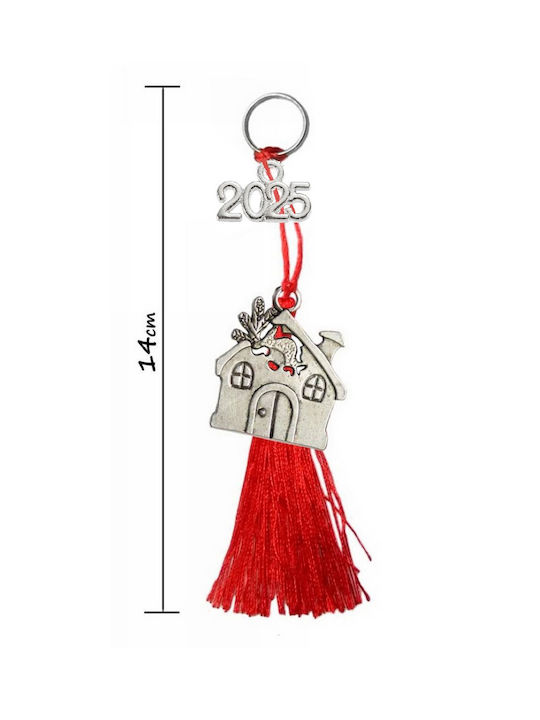 Lucky Charm 2025 Handmade Silver House with Red Tassels 14cm Tatu Moyo