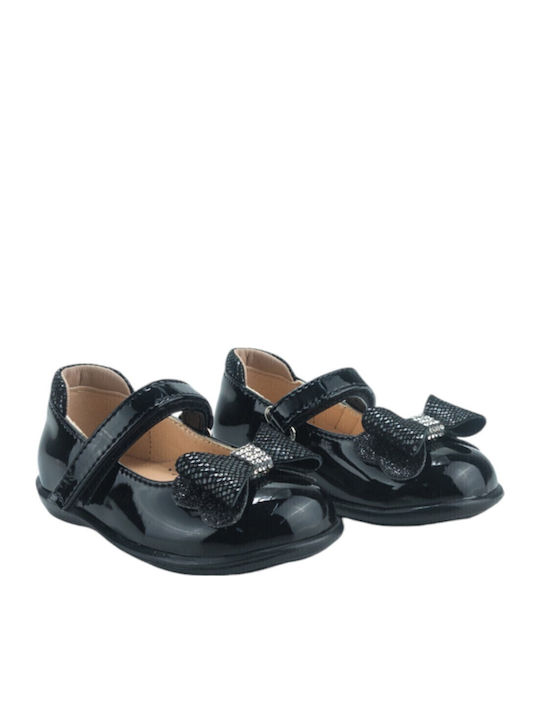 Kids Patent Leather Ballerinas with Hoop & Loop Closure Black