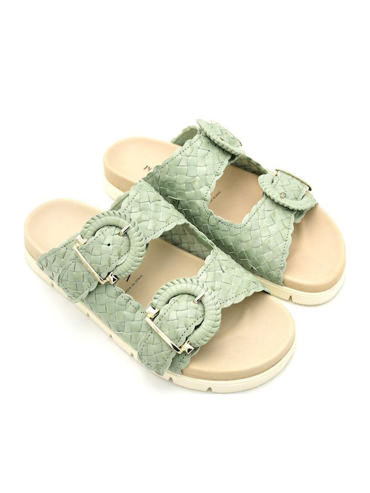Δερμάτινα Γυναικεία Σανδάλια Flatforms Πράσινα
