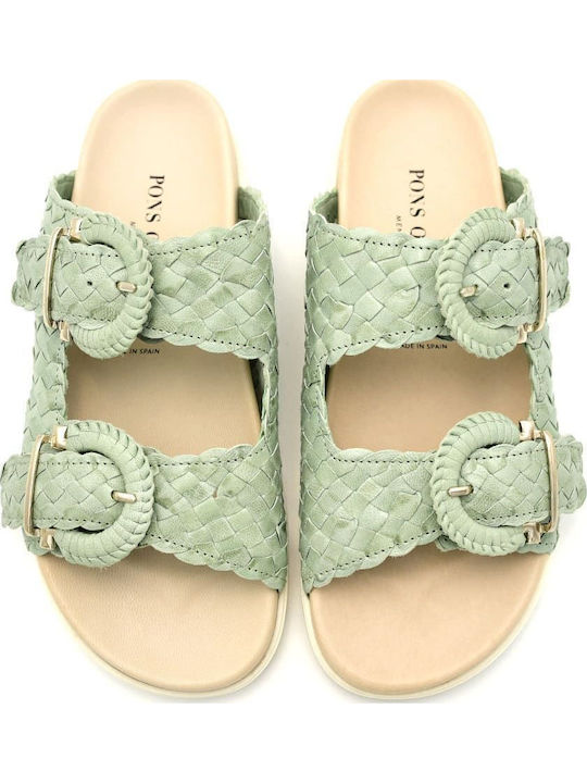 Δερμάτινα Γυναικεία Σανδάλια Flatforms Πράσινα