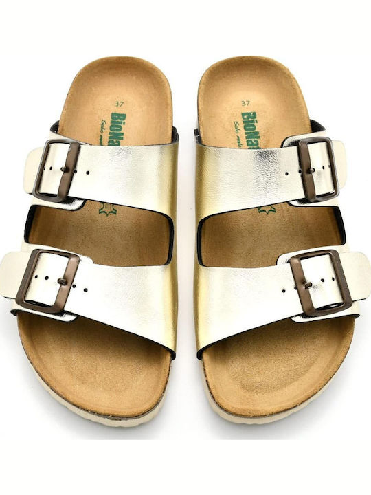Leather Women's Flat Sandals Anatomic in Gold Color