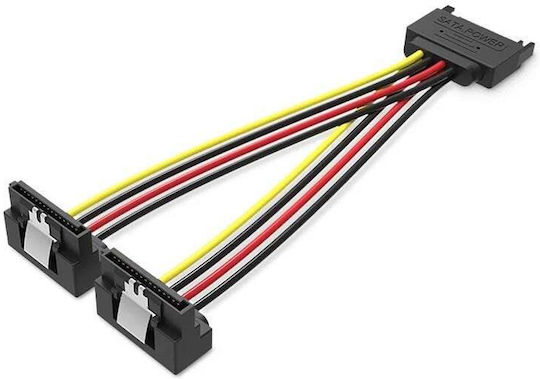 Splitter Cable Vention Sata 15p Male to 2x 15p Female 90 Degree Power Black