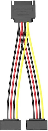 Splitter Cable Vention Sata 15p Male to 2x 15p Female 90 Degree Power Black