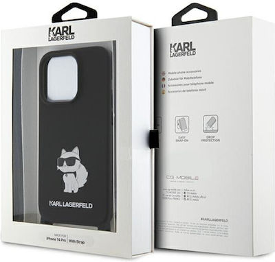 Karl Lagerfeld Choupette Plastic Back Cover with Strap Black (iPhone 15 Pro Max)