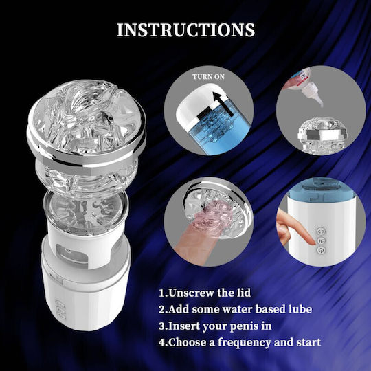 Lilo USB Electric Penis Enlargement Suction Pump Masturbator Rechargeable Waterproof 10 Vibration Functions White