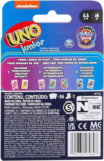 Επιτραπέζιο Παιχνίδι Paw Patrol: The Mighty Movie Card Game Uno Junior για 2-4 Παίκτες 3+ Ετών Mattel