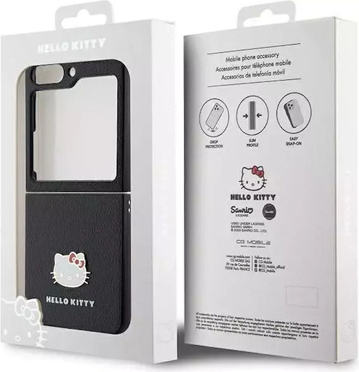 Logo Kitty Head Back Cover Plastic / Piele Negru (Galaxy Z Flip5)